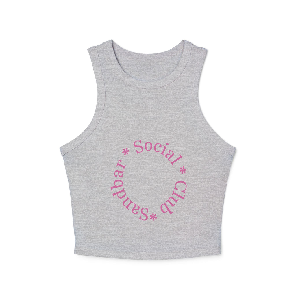 Women Micro Rib Racer Tank with Retro Pink Logo