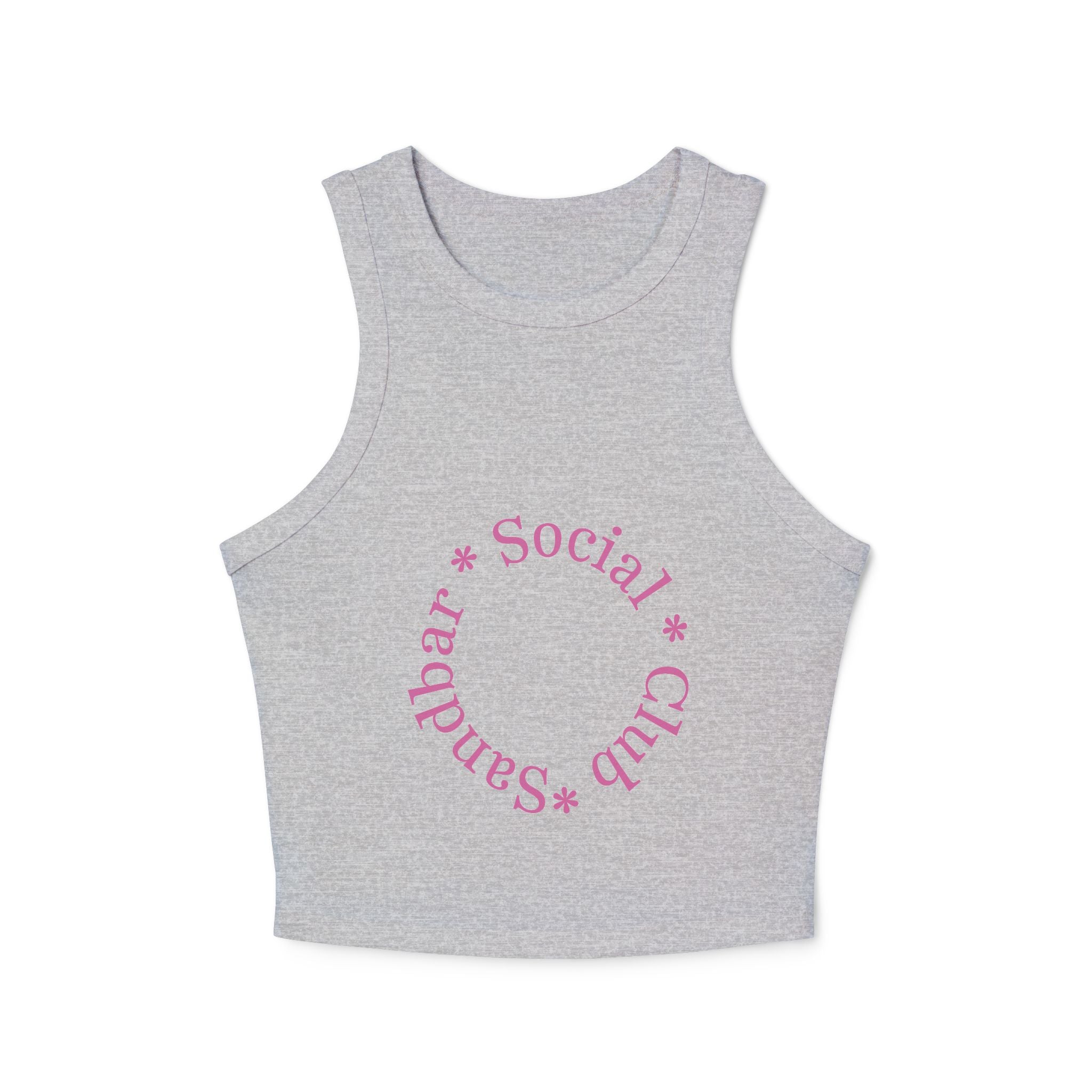 Women Micro Rib Racer Tank with Retro Pink Logo