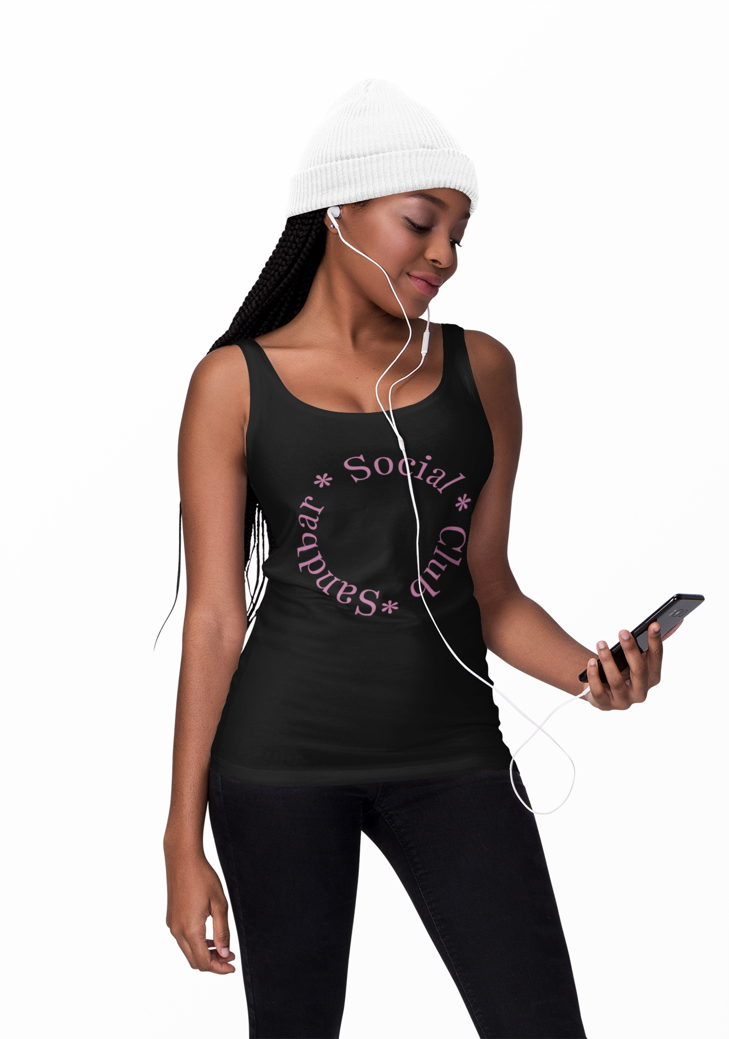 Women Micro Rib Racer Tank with Retro Pink Logo