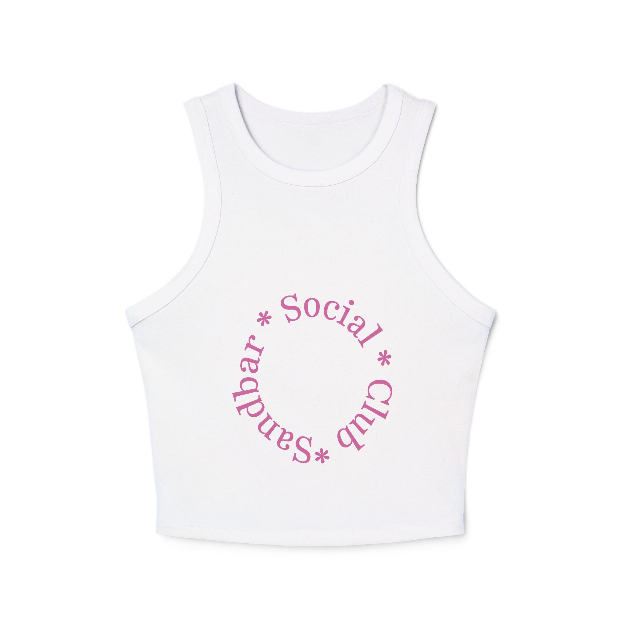 Women Micro Rib Racer Tank with Retro Pink Logo